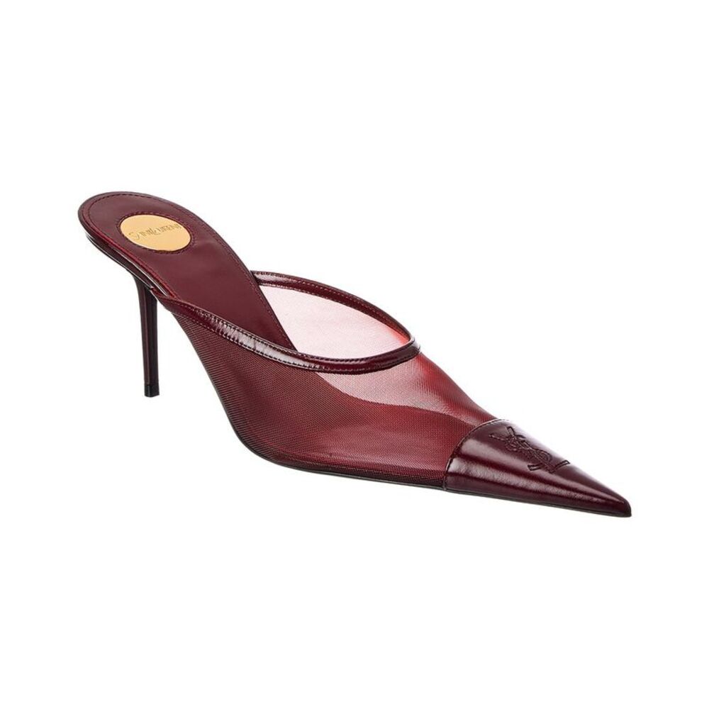 Saint Laurent Renee 75 Mesh & Leather Mule, Red